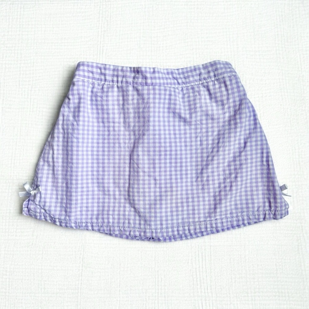 Vintage Y2K Gingham Skort Pastel Purple Bow Girls 3T Cottagecore Toddler Skirt